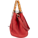 Gucci Red Leather Bamboo Handbag