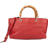 Gucci Red Leather Bamboo Handbag