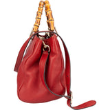 Gucci Red Leather Bamboo Handbag
