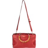 Gucci Red Leather Bamboo Handbag