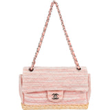 Chanel Quited Tweed Palladium Espadrilles Single Flap Crossbody Bag