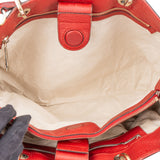 Gucci Red Leather Bamboo Handbag