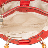 Gucci Red Leather Bamboo Handbag
