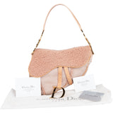 Christian Dior Pink Shearling Ostrich Saddle Handbag