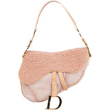 Christian Dior Pink Shearling Ostrich Saddle Handbag