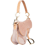 Christian Dior Pink Shearling Ostrich Saddle Handbag