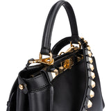 Fendi Noir Leather Gold Edition Spikes Peekaboo Handbag