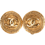 Chanel Vintage Gold Tone CC Emblem Clip-On Earrings