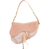 Christian Dior Pink Shearling Ostrich Saddle Handbag