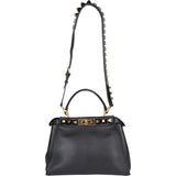 Fendi Noir Leather Gold Edition Spikes Peekaboo Handbag