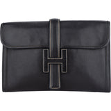 Hermès Black Fjord Leather Jige Clutch