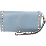 Valentino Blue Leather Spikes Continental Wallet Clutch Wristlet