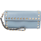 Valentino Blue Leather Spikes Continental Wallet Clutch Wristlet