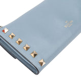 Valentino Blue Leather Spikes Continental Wallet Clutch Wristlet