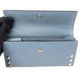 Valentino Blue Leather Spikes Continental Wallet Clutch Wristlet