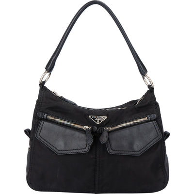 Prada Black Nylon Triangle Twin Pocket Shoulder Bag - vintageandkickz