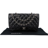 Chanel Quilted Caviar Leather Palladium Jumbo Double Flap Crossbody Bag