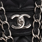 Chanel Quilted Caviar Leather Palladium Jumbo Double Flap Crossbody Bag