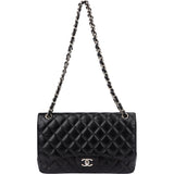 Chanel Quilted Caviar Leather Palladium Jumbo Double Flap Crossbody Bag
