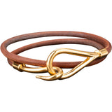 Hermès Gold Plated Leather Jumbo Hook Women Bracelet