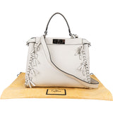 Fendi White Leather Whipstitch Peekaboo Handbag