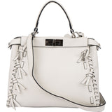 Fendi White Leather Whipstitch Peekaboo Handbag