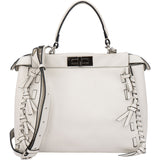 Fendi White Leather Whipstitch Peekaboo Handbag