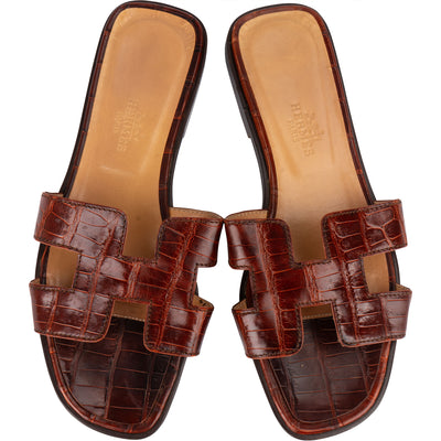 Hermès Crocodile Leather Oran Sandals (36,5) - vintageandkickz