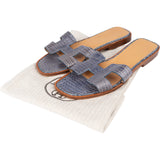 Hermès Bleu Crocodile Oran Sandals (36)