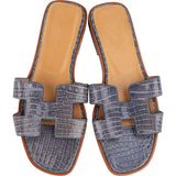 Hermès Bleu Crocodile Oran Sandals (36)
