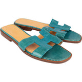 Hermès Bleu Lizard Leather Oran Sandals (36)