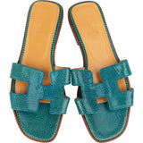 Hermès Bleu Lizard Leather Oran Sandals (36)