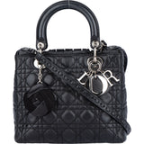 Christian Dior Black Leather Camelia Lady Dior Handbag