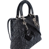 Christian Dior Black Leather Camelia Lady Dior Handbag