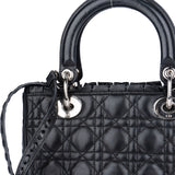 Christian Dior Black Leather Camelia Lady Dior Handbag