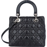 Christian Dior Black Leather Camelia Lady Dior Handbag