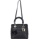 Christian Dior Black Leather Camelia Lady Dior Handbag