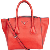 Prada Red Leather Two Way Twin Zip Handbag