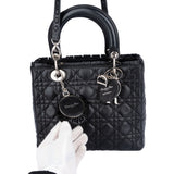 Christian Dior Black Leather Camelia Lady Dior Handbag