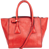 Prada Red Leather Two Way Twin Zip Handbag