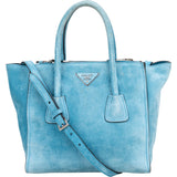 Prada Bleu Suede Vitello Handbag