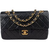 Chanel Quilted Lambskin 24K Gold Small Double Flap Crossbody Bag