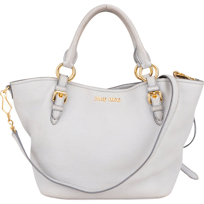 Miu Miu Grey Leather City Handbag - vintageandkickz