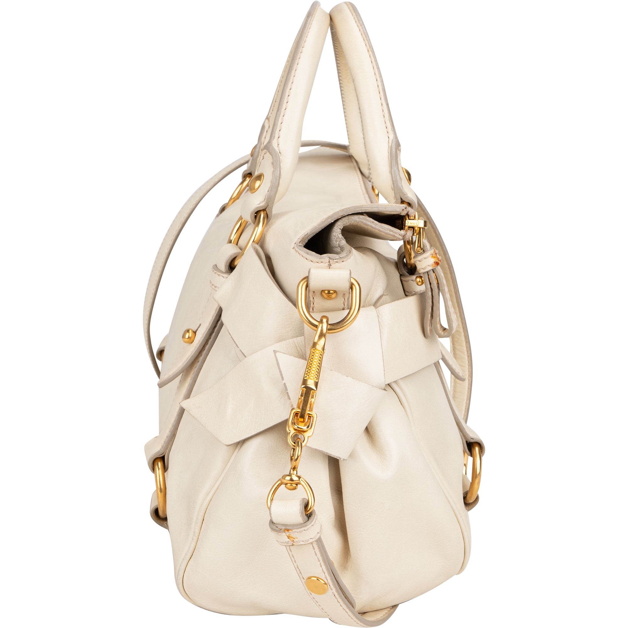 Miu Miu White Leather City Handbag - vintageandkickz