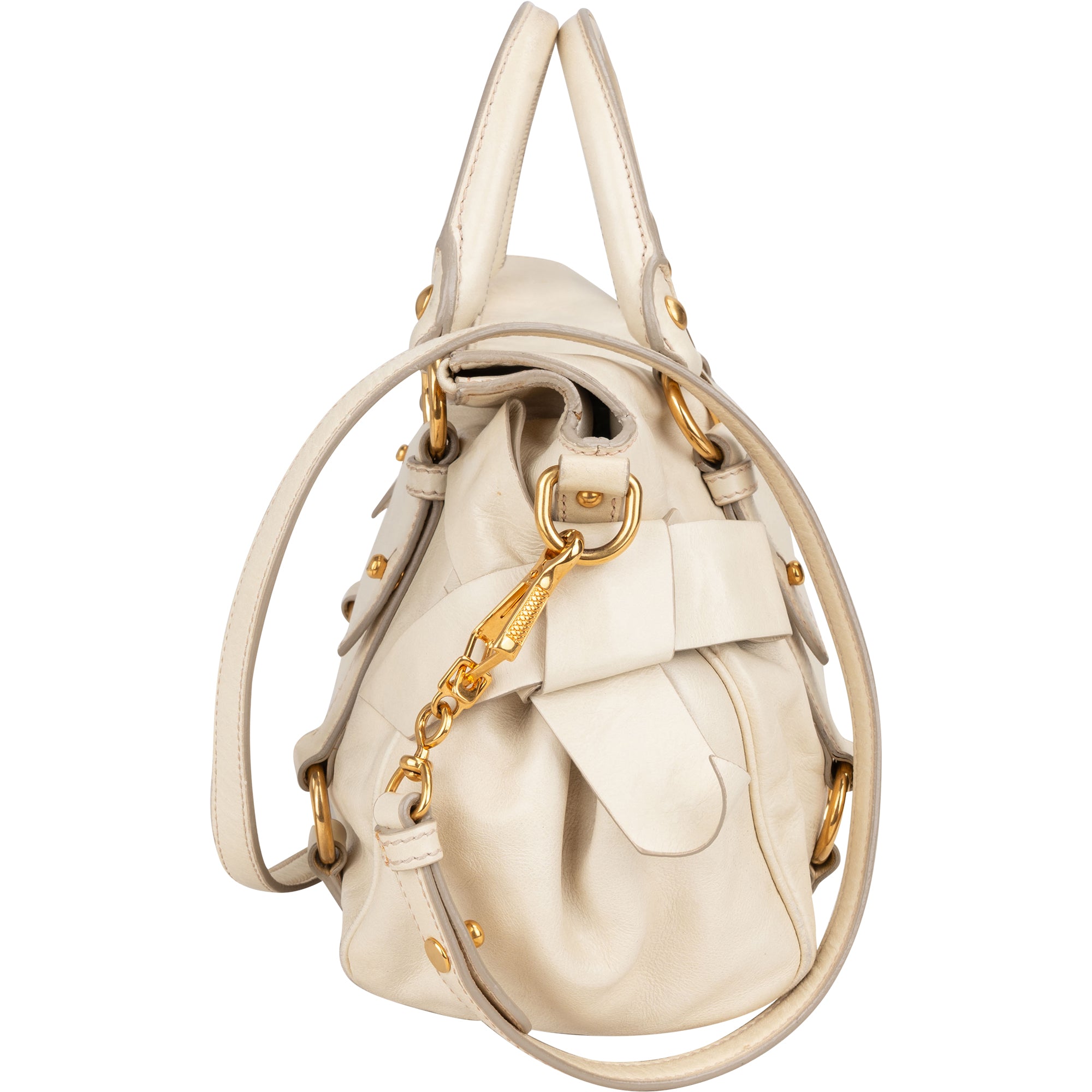 Miu Miu White Leather City Handbag - vintageandkickz
