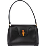 Gucci Black Leather Bamboo Turnlock Shoulder Bag