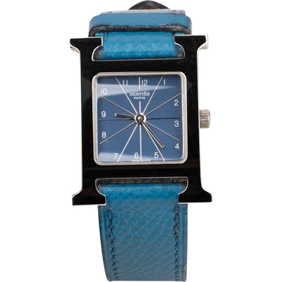 Hermès Silver Tone Heure H Women Watch HH1.210 Blue