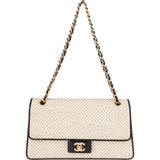Chanel Striped Cotton Single Flap Crossbody Bag