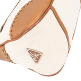 Prada Side Logo Cotton Leather Shoulder Bag
