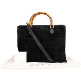 Gucci Black Suede Bamboo Handbag